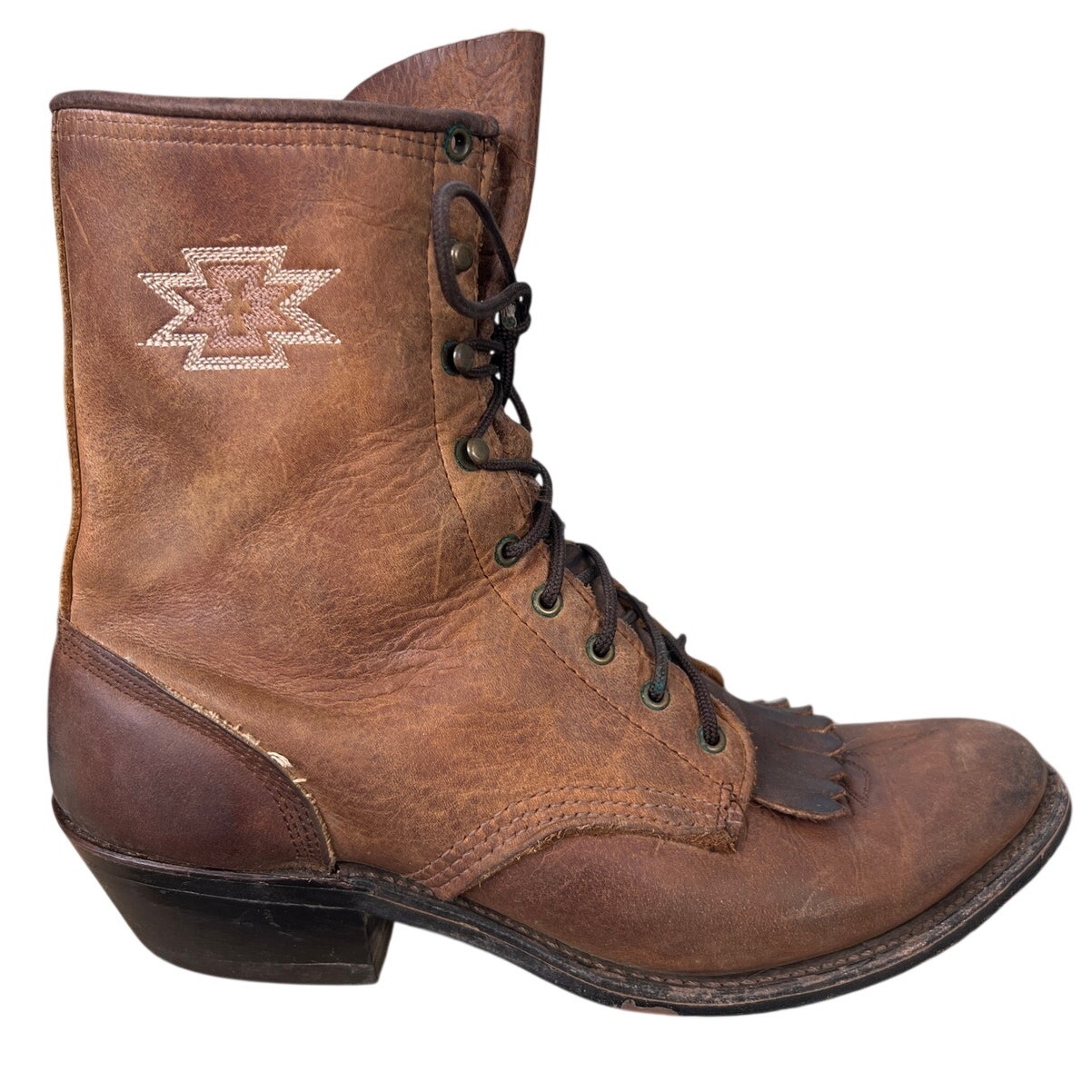 Vintage Abilene Womenâs Packer Kiltie Brown Leather Western Boot Size Us 9.5